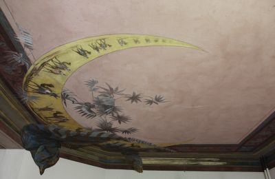 Historische villa te koop Faido, Ticino, affresco sala da pranzo restaurato